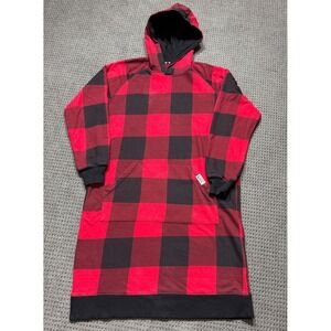 Lazy One Sleep Hoodie Women S/M Red Black Buffalo Plaid Longline Loungewear 0143